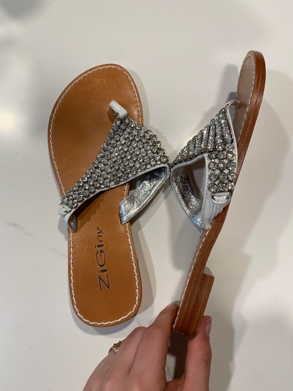 ZiGiny Silver Crystal Thong Sandals - Picture 6 of 11